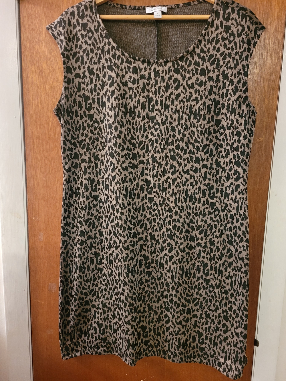 Nine West Taupe and Black Leopard Print Sleeveless Shift Dress